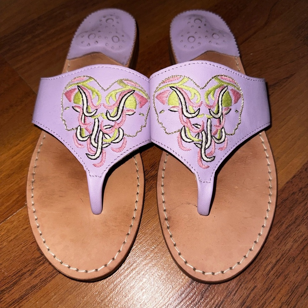 Jack Rogers| Lilac Gemini Embroidery Leather Sandals 8